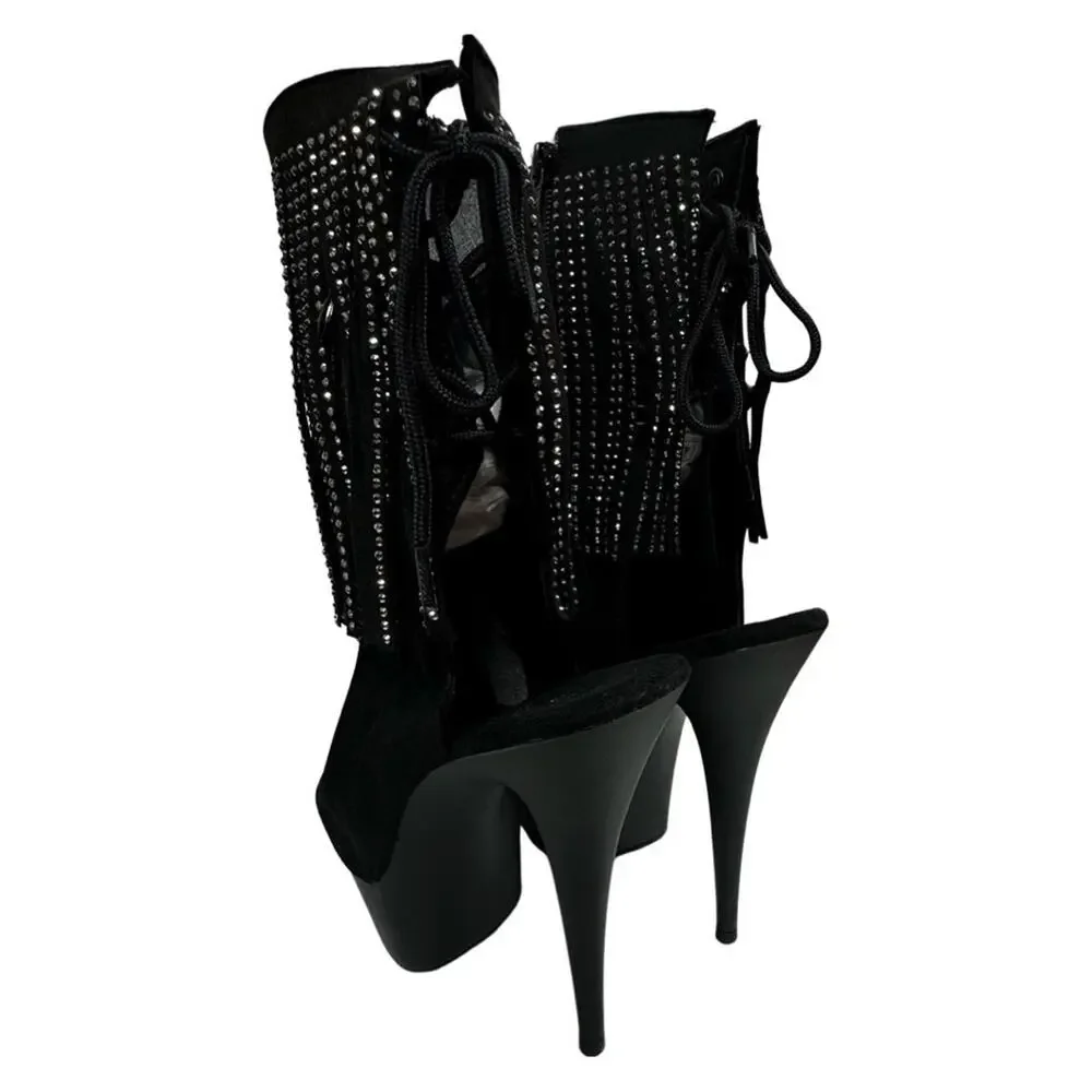 Pleaser Womens Ankle Boots DELIGHT- 1018RSF BIk Faux Suede/Blk Matte SZ 10